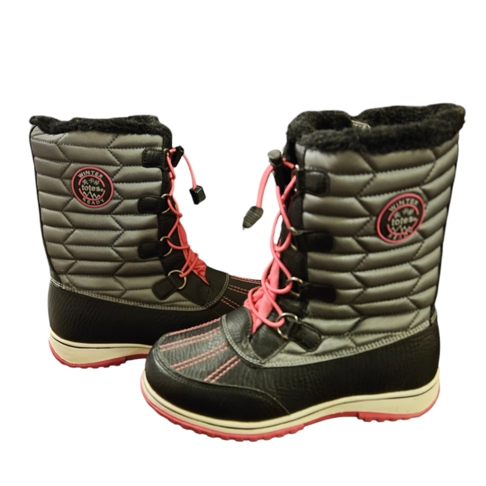 ❄️ Totes Girls Snow Boots, Black & Pink, Size 4M